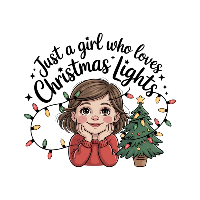 Bügelfolie – "Just a girl who loves christmas lights" 01
