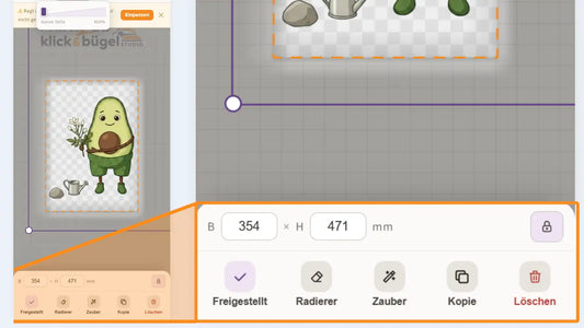 Neue Werkzeugleiste im Klick & Bügel-Studio: mehr Platz auf dem Handy