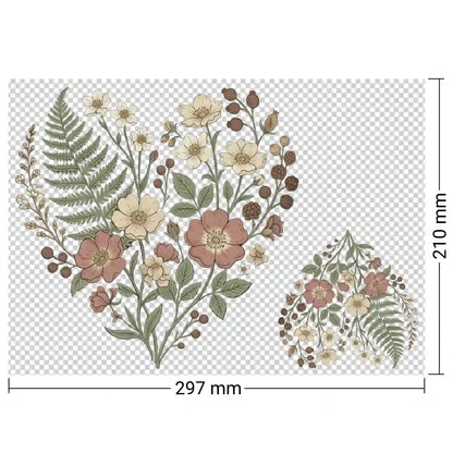 Bügelbild Blumenherz – Botanisches Herz aus Wildblumen & Farn