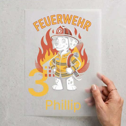 Bügelbild Geburtstag Feuerwehr Hund