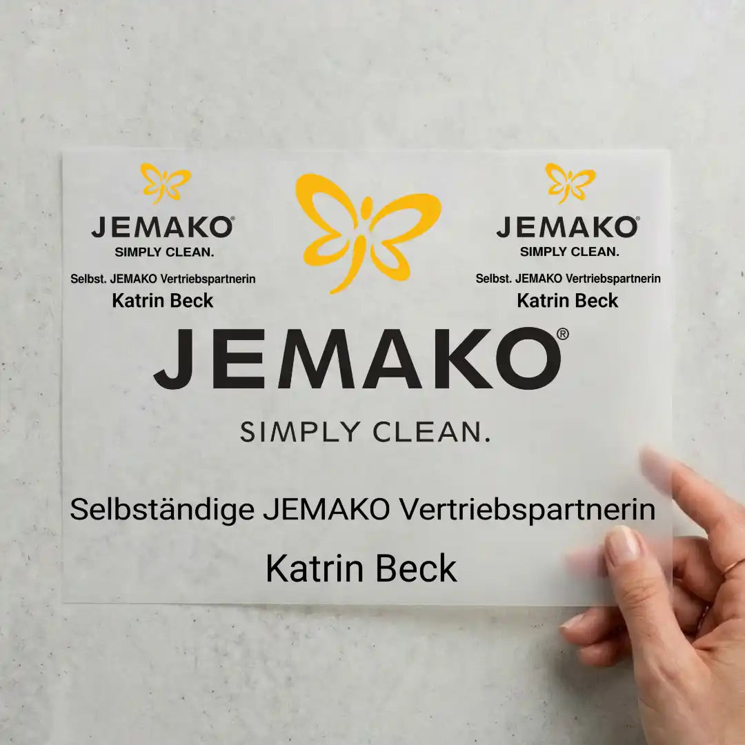 JEMAKO® Vertriebspartner - Bügelbild schwarzer Text, gelbes Logo