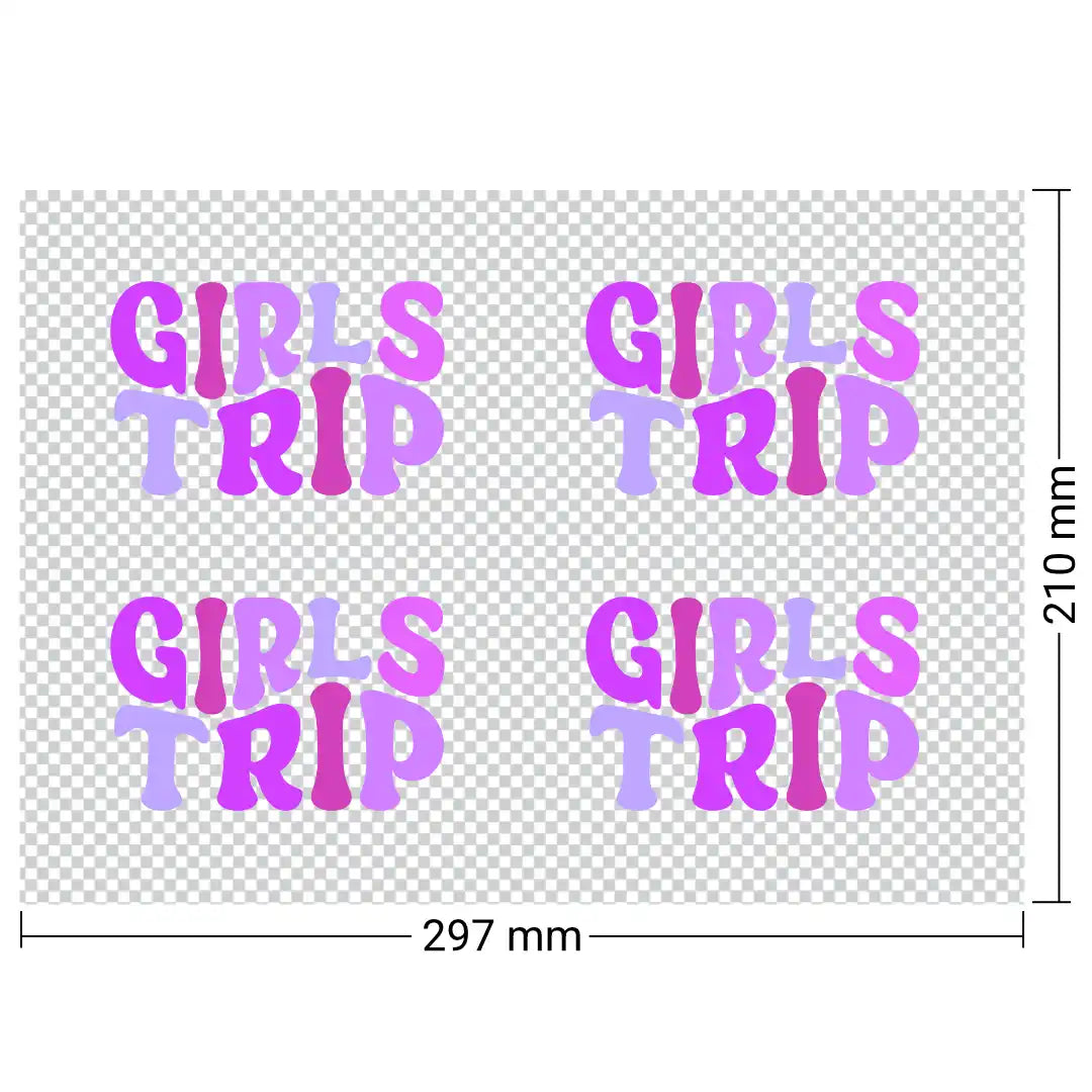 Girls Trip Bügelset – für 4 Freundinnen im Lila-Look