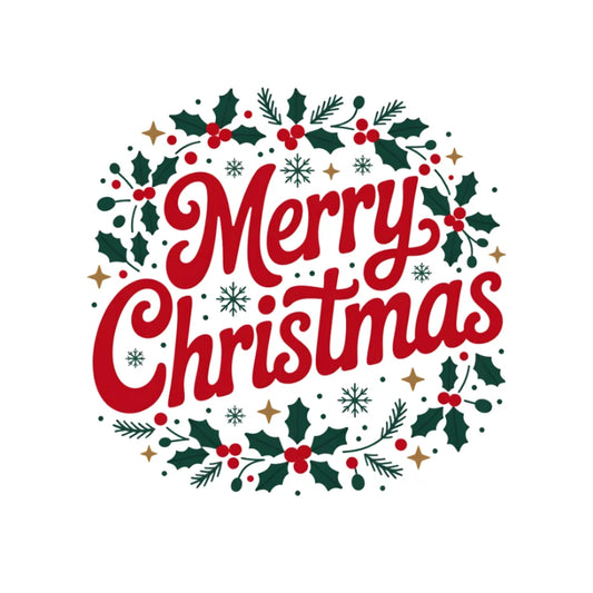 Klassische Weihnachtsgrüße Bügelfolie – "Merry Christmas" 01