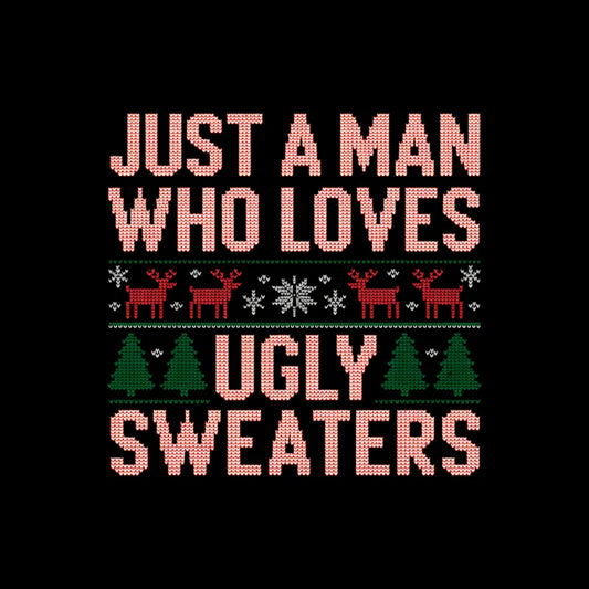 Ugly-Sweater-Liebe Bügelfolie in Strickoptik – "Just a man who loves ugly sweaters" 02