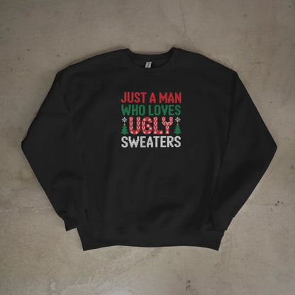 Ugly-Sweater-Liebe Bügelfolie in Strickoptik – "Just a man who loves ugly sweaters" 03