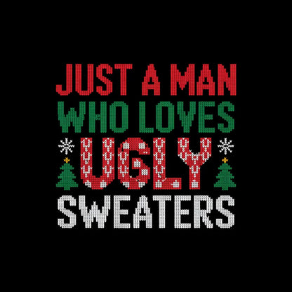 Ugly-Sweater-Liebe Bügelfolie in Strickoptik – "Just a man who loves ugly sweaters" 03
